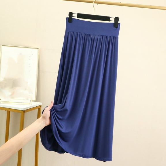 AUNVITO Women's Loose Fit Pleated A-Line Skirt Casual Summer Blend Comfortable Stretchy Mid-Length for Daily Wear Black Blue Light Blue Pink Beige Green