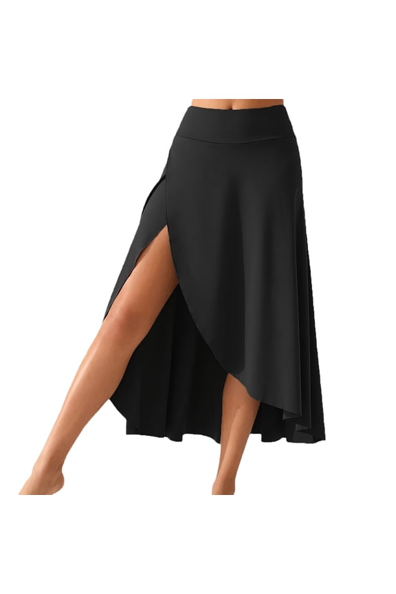 Women's Maxi Skirt High Waist Side Slit Irregular Flounce Hem Draped Solid Color Elegant Casual Style