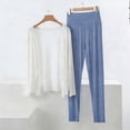 thumbnail image 1 of AUNVITO Women's Modal Pajama Set Long Sleeve Lounge Pants Open Front Casual Comfortable Loungewear, 1 of 5