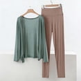 thumbnail image 1 of AUNVITO Women's Modal Pajama Set Long Sleeve Lounge Pants Open Front Casual Comfortable Loungewear, 1 of 5