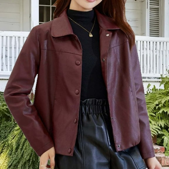 AUNVITO Women's Motorcycle Leather Jacket Short Lining Fabric Coat Fashionable Slim Regular Fit Casual Party Wear