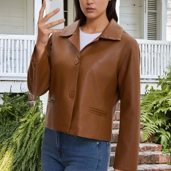 AUNVITO Women's Motorcycle Leather Jacket Short Lining Fabric Coat Fashionable Slim Regular Fit Casual Party Wear