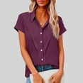 thumbnail image 1 of AUNVITO Women's Notched Collar Short Sleeve Shirt Button Front Wrinkle Resistant Casual Spring Summer Style, 1 of 9