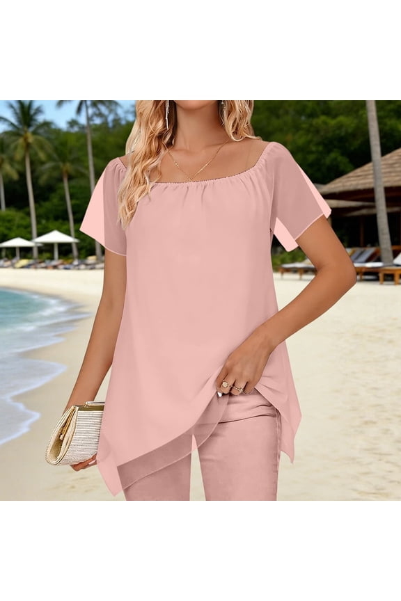 Women's Off-Shoulder Blouse Short Sleeve with Asymmetric Hem Elegant and Chic Style