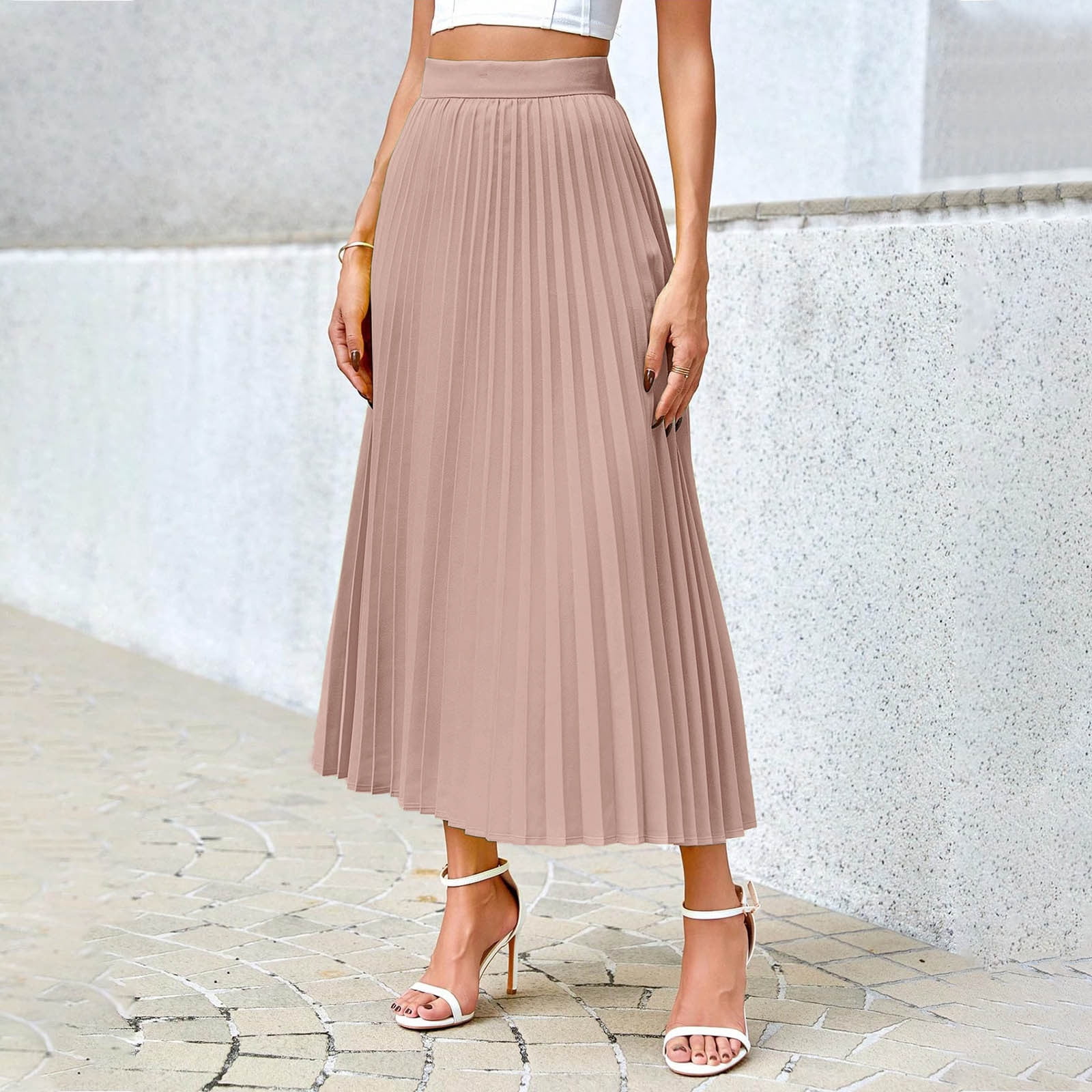 Knit Pleated Midi Skirt With Sculpting High Waist For Working Women Vertical Pleats Tonal Plaid main image 0