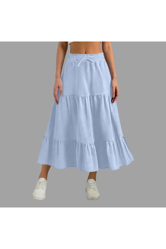 Women's Pleated Skirt Elastic Waist with Gathers Flared Hem Casual Elegant Style