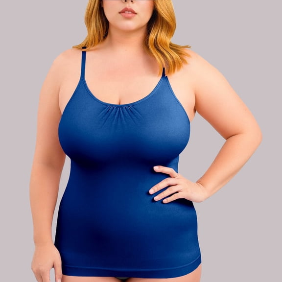 AUNVITO Women's Plus Size Camisole Top Round Neck Sleeveless Ruffle Detail Bodycon Shaping Casual Style