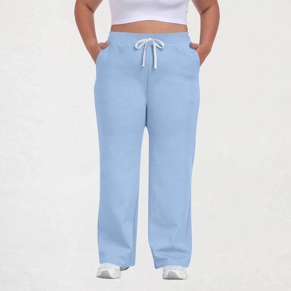 AUNVITO Women's Plus Size Casual Pants Drawstring Waist with Pockets Solid Color Sporty and Comfortable Fit