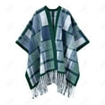 thumbnail image 1 of AUNVITO Women's Plus Size Hooded Knitted Cape Shawl with Plaid Print and Tassel Trim Casual Versatile Winter Style, 1 of 2