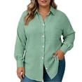 thumbnail image 1 of AUNVITO Women's Plus Size Solid Color Long Sleeve Button Front Shirt with Turn-Down Collar and Pocket Casual and Classic, 1 of 7