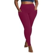 AUNVITO Womens Plus Size Yoga Pants Quick-Dry Tight-Fit Elastic with Pockets Comfortable Workout Trousers
