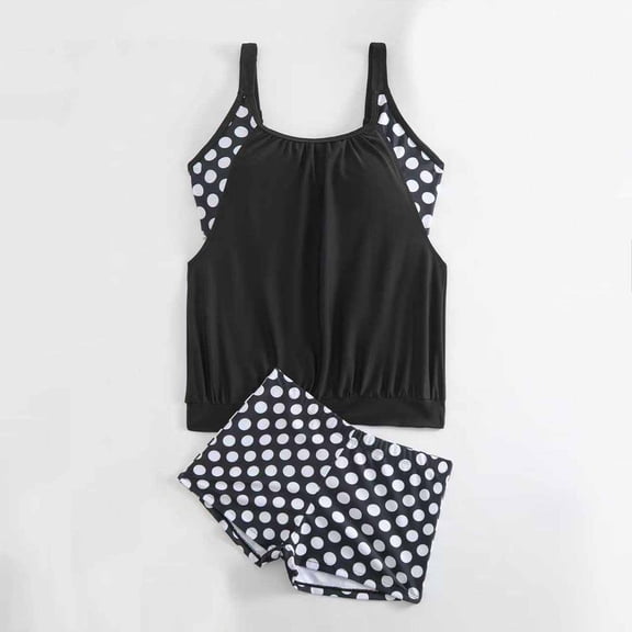 AUNVITO Women's Polka Dot Two-Piece Swimsuit Set Modest High Neck Bikini Beach Vacation Style