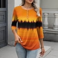 thumbnail image 1 of AUNVITO Women's Print T-Shirt Button Front Round Neck 3/4 Sleeve Casual and Comfortable Loose Fit Top, 1 of 7
