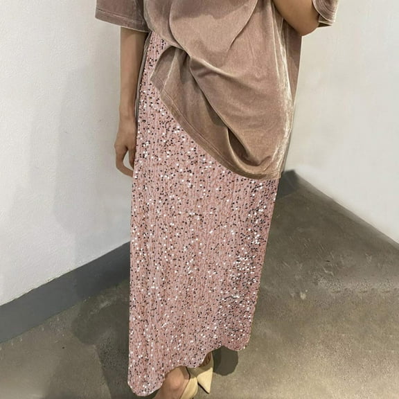 AUNVITO Women's Printed Elastic Waistband Skirt with Zip Pockets Knee-Length Casual A-Line Skirt Stretchy Comfortable for Spring Summer Black And Pink White