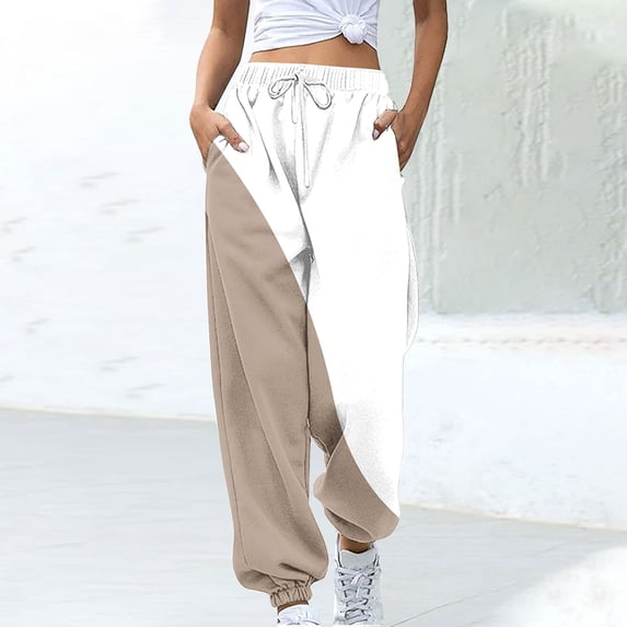 AUNVITO Women's Printed Loose Fit Joggers Drawstring Cuff Casual Sweatpants with Stylish Design