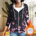 thumbnail image 1 of AUNVITO Women's Printed Raglan Sleeve Loose Fit Hooded Sweater with Pockets & Zipper, Soft Casual Wear for Spring Daily Outfits, 1 of 7