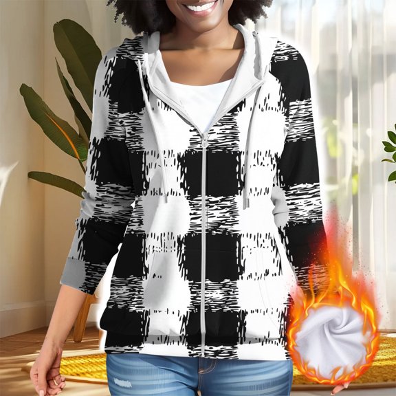 AUNVITO Women's Printed Raglan Sleeve Loose Fit Hooded Sweater with Pockets & Zipper, Soft Casual Wear for Spring Daily Outfits