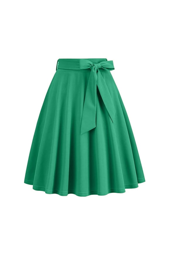 Women's Retro A-Line Skirt Tie Waist Flared Hem Vintage-Inspired Elegance Style Maxi Skirts with Pockets
