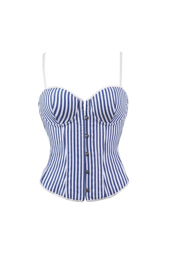 Women's Retro Stripe Bustier Double Strap Push Up V Neck Vintage Style Casual Wear