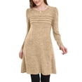 thumbnail image 1 of AUNVITO Women's Round Neck Button Front Pleated Long Sleeve Dress with Pocket Simple and Chic, 1 of 6