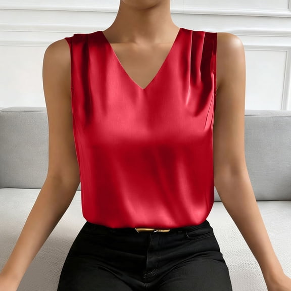 AUNVITO Women's Satin Blouse Long Sleeve V-Neck Casual and Fashionable Style