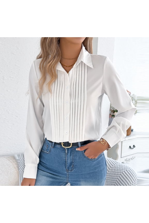 Women's Shirt Long Sleeve Notched Lapel Button Front Casual and Stylish Solid Color Blouse