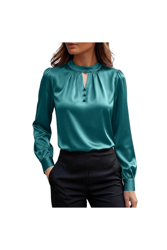 Women's Shirt V Neck Pleated Elegant and Chic-Style Blouse