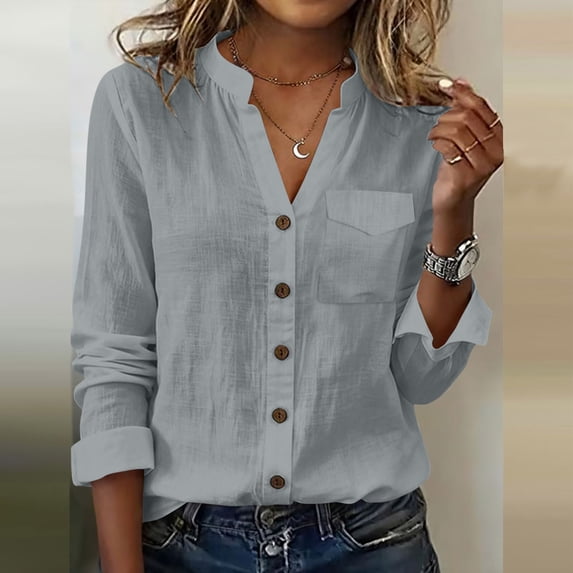AUNVITO Women's Short Sleeve Shirt Round Neck with Pocket Casual and Breathable Summer Top
