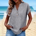 thumbnail image 1 of AUNVITO Women's Short Sleeve Shirt V-Neck Button Down Casual and Elegant Summer Top, 1 of 8
