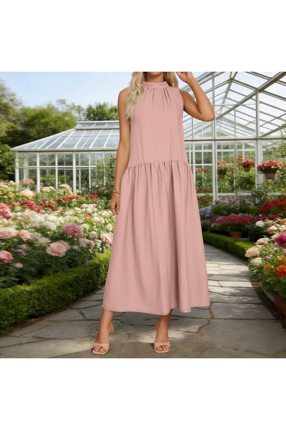 Women's Sleeveless Dress With Zipper Front Solid Color Casual Chic