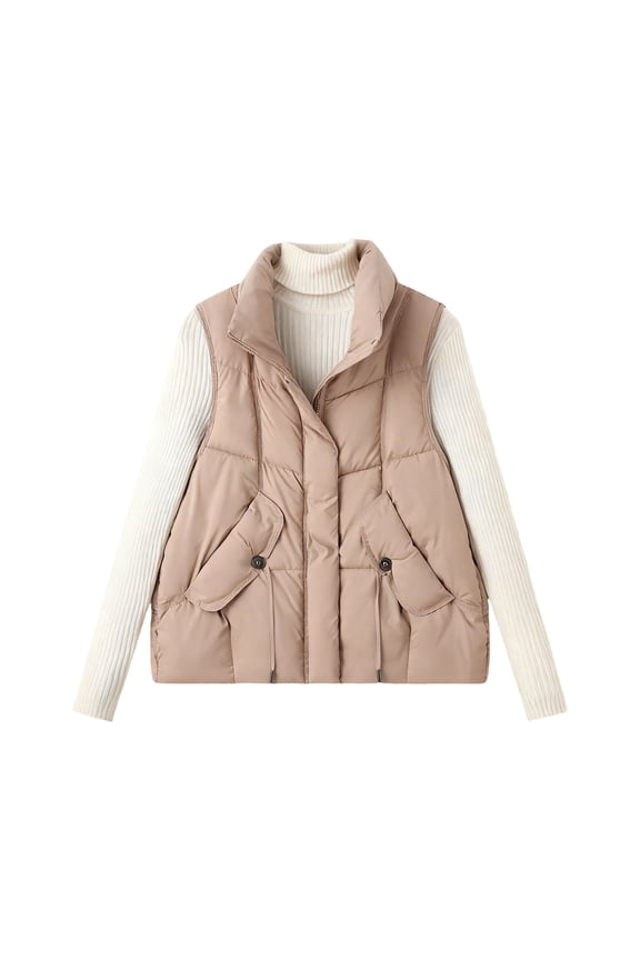 Women's Sleeveless Stand Collar Casual Jacket Loose Fit Lightweight Nylon-Spandex Blend Pure Color Outdoor Outerwear