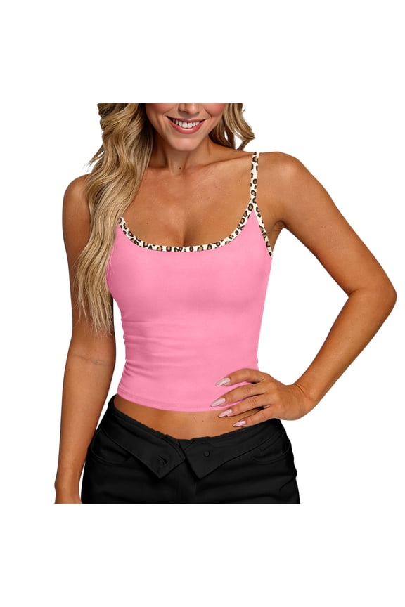 Women's Sleeveless Tank Top Leopard Print Spaghetti Strap Casual and Fashionable Summer Style