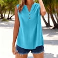 thumbnail image 1 of AUNVITO Women's Sleeveless V-Neck Button-Up Shirt Breathable and Comfortable Casual Style, 1 of 7