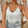 thumbnail image 1 of AUNVITO Women's Sleeveless V-Neck Fringe Tank Top Casual Bohemian Style, 1 of 4