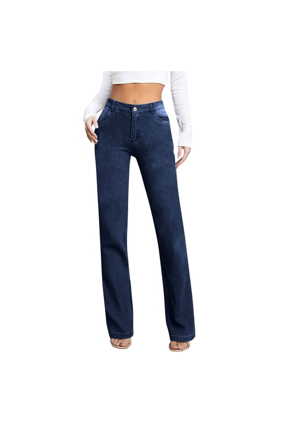 Women's Slim Fit Straight Leg Denim Jeans with Pockets Casual and Versatile Style