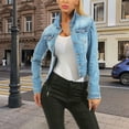 thumbnail image 1 of AUNVITO Women's Slim Regular Fit Denim Jacket Stretch Casual Long Sleeve Lightweight Blend Coat for Daily Wear (Black/Blue/Light Blue), 1 of 3