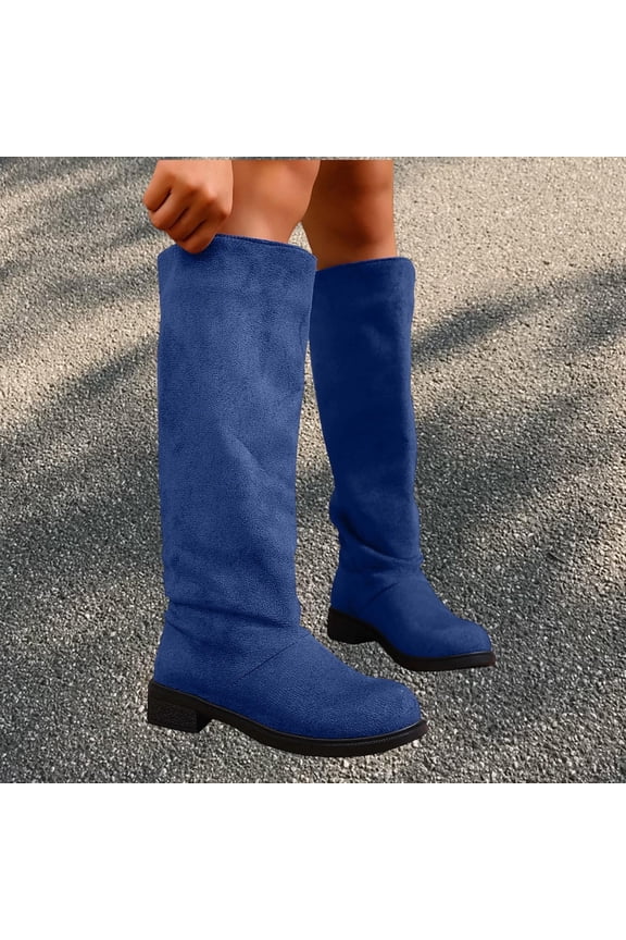 Women's Slouchy Over-The-Knee Boots Low-Heel Faux Suede Winter Casual Boots Easy Pull-On in Red, Blue, Orange