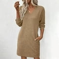 thumbnail image 1 of AUNVITO Women's Solid Casual Long Sleeve V-Neck Dress with Side Pockets, 1 of 9