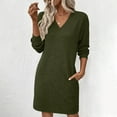 thumbnail image 1 of AUNVITO Women's Solid Casual Long Sleeve V-Neck Dress with Side Pockets, 1 of 9