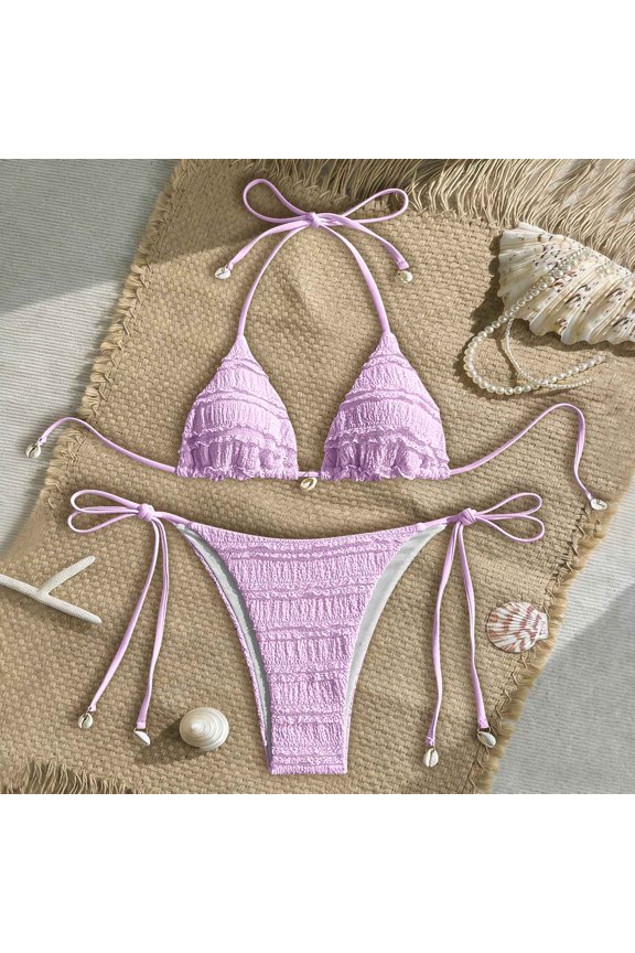 Women's Solid Color Bikini Set With Padded Bralette Separate Swimsuit Casual Beach Style