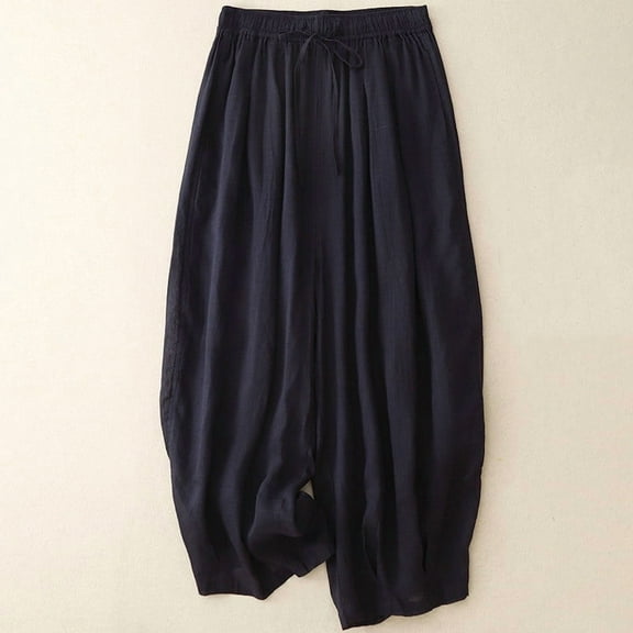 AUNVITO Women's Solid Color Casual Loose Fit Double-Layer Cropped Wide Leg Pants - Slimming Design with Elastic Waistband