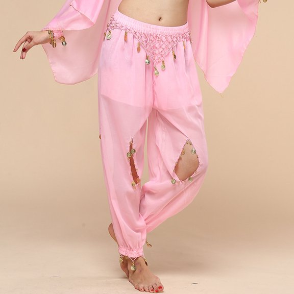 AUNVITO Women's Solid Color Elastic Waist Indian Dance Pants Casual and Stylish for Belly Dance Performance