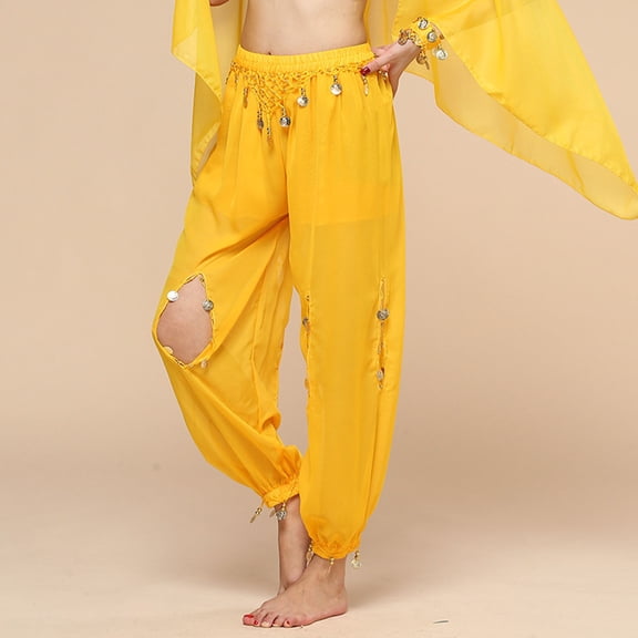 AUNVITO Women's Solid Color Elastic Waist Indian Dance Pants Casual and Stylish for Belly Dance Performance