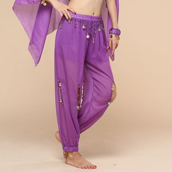 AUNVITO Women's Solid Color Elastic Waist Indian Dance Pants Casual and Stylish for Belly Dance Performance