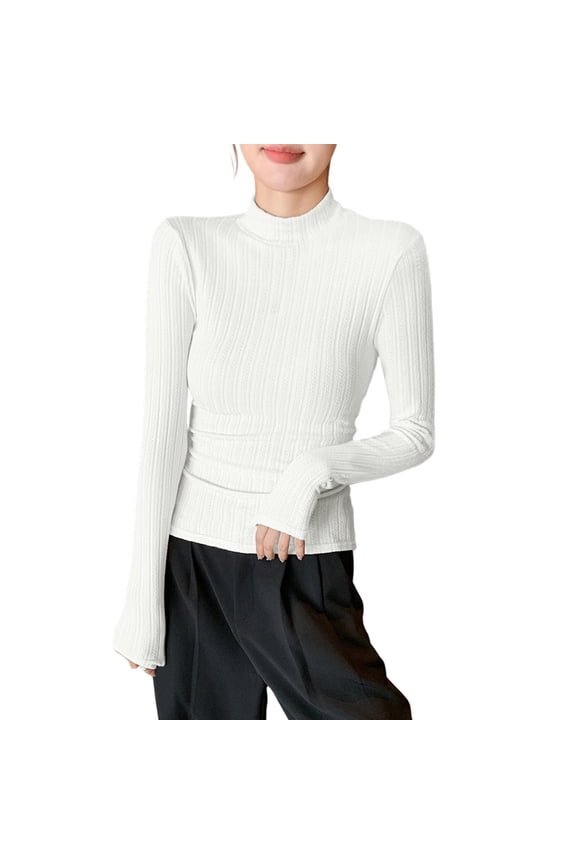 Women's Solid Color Long Sleeve Half Mock Neck Top Essential Basic Versatile Staple Shirt