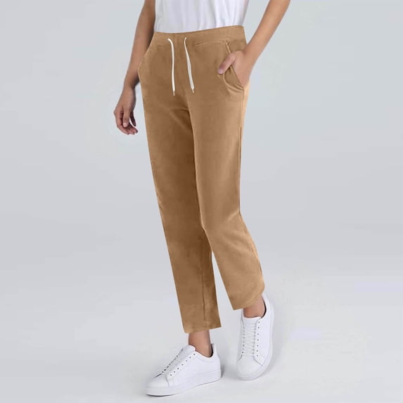 AUNVITO Women's Solid Color Pants Drawstring Waist with Pockets Casual and Comfortable