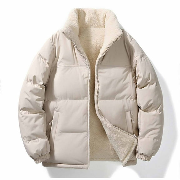 AUNVITO Women's Solid Color Quilted Parka Stand Collar Double Pocket Hoodless Winter Coat Casual Outerwear