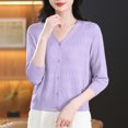thumbnail image 1 of AUNVITO Women's Solid Color Short Cardigan Casual Three-Quarter Sleeve Knitted Coat Button Front Lightweight Spring Summer, 1 of 6