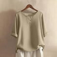 thumbnail image 1 of AUNVITO Women's Solid Color T-Shirt Round Neck Mid-Length Sleeve Casual and Comfortable Everyday Wear, 1 of 5