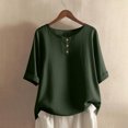 thumbnail image 1 of AUNVITO Women's Solid Color T-Shirt Round Neck Mid-Length Sleeve Casual and Comfortable Everyday Wear, 1 of 5